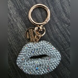 Boutique Gold & Crystal Lip Keychain - Silver Crystal Accents - New
